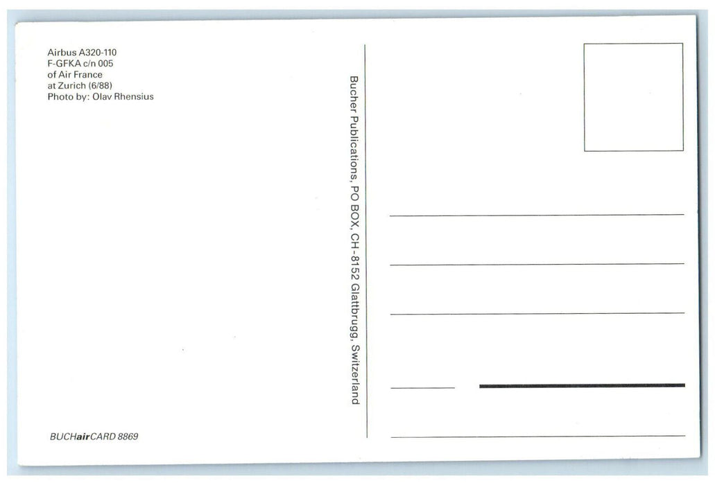 1988 Air France F-GFKA c/n 005 Airbus A320-110 Airplane at Zurich Postcard