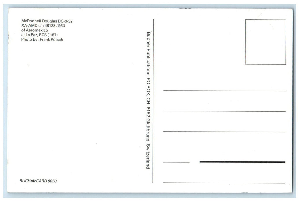 1987 Aeromexico XA-AMD c/n 48128/964 Airplane at La Paz BCS Postcard
