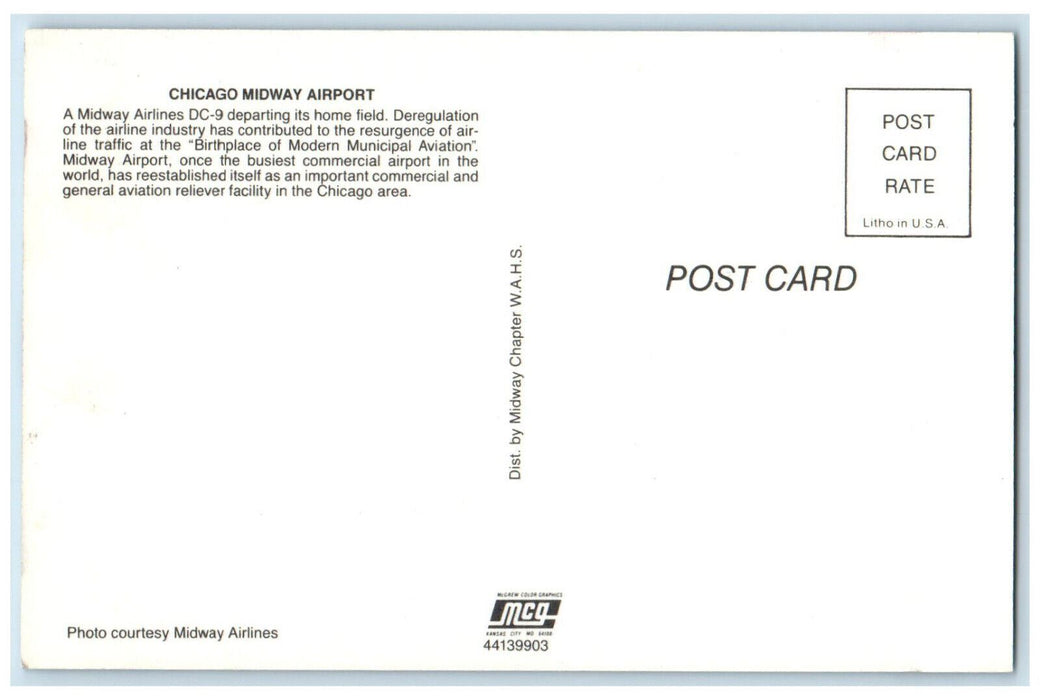 c1950's Midway Airlines DC-9, Chicago Midway Airport, Illinois IL Postcard