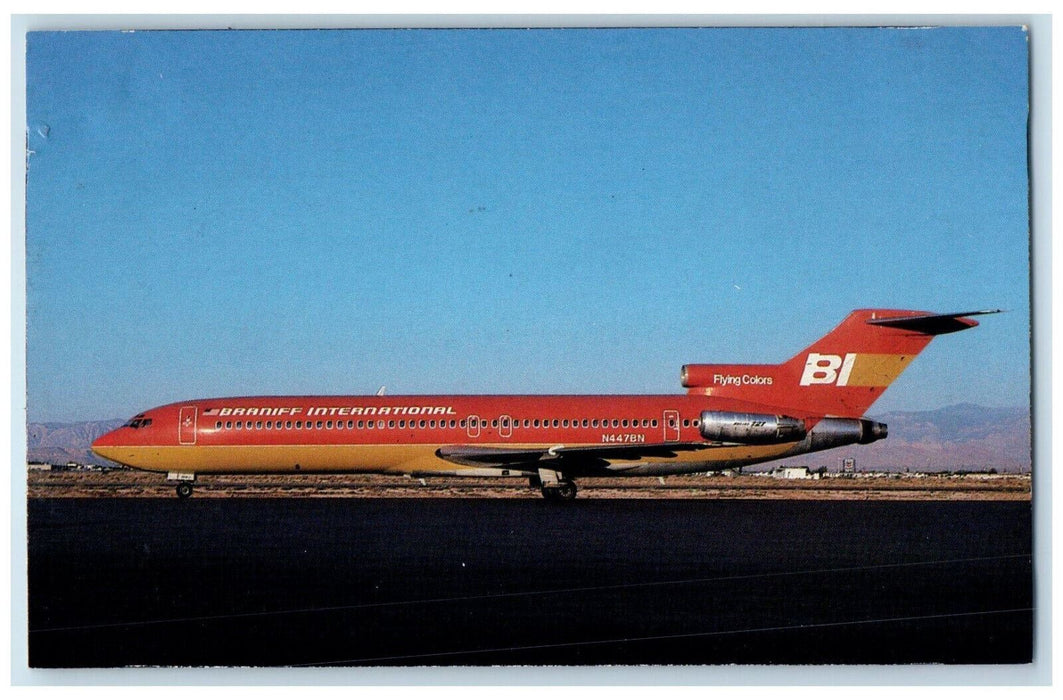 c1970's Left View, Braniff International Boeing 727-227 N447BN Airplane Postcard