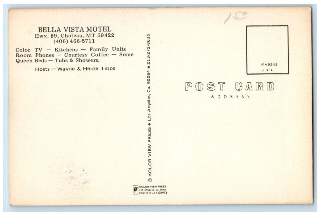 c1950s Bella Vista Motel, Highway 89 Choteau Montana MT Vintage Postcard
