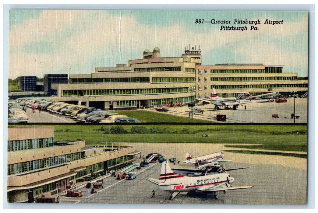 c1940's Airplanes, Greater Pittsburgh Airport Pittsburg Pennsylvania PA Postcard