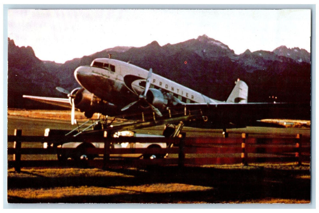1965 At Sunset, Frontier Airlines Douglas DC3 N64423 Airplane Vintage Postcard