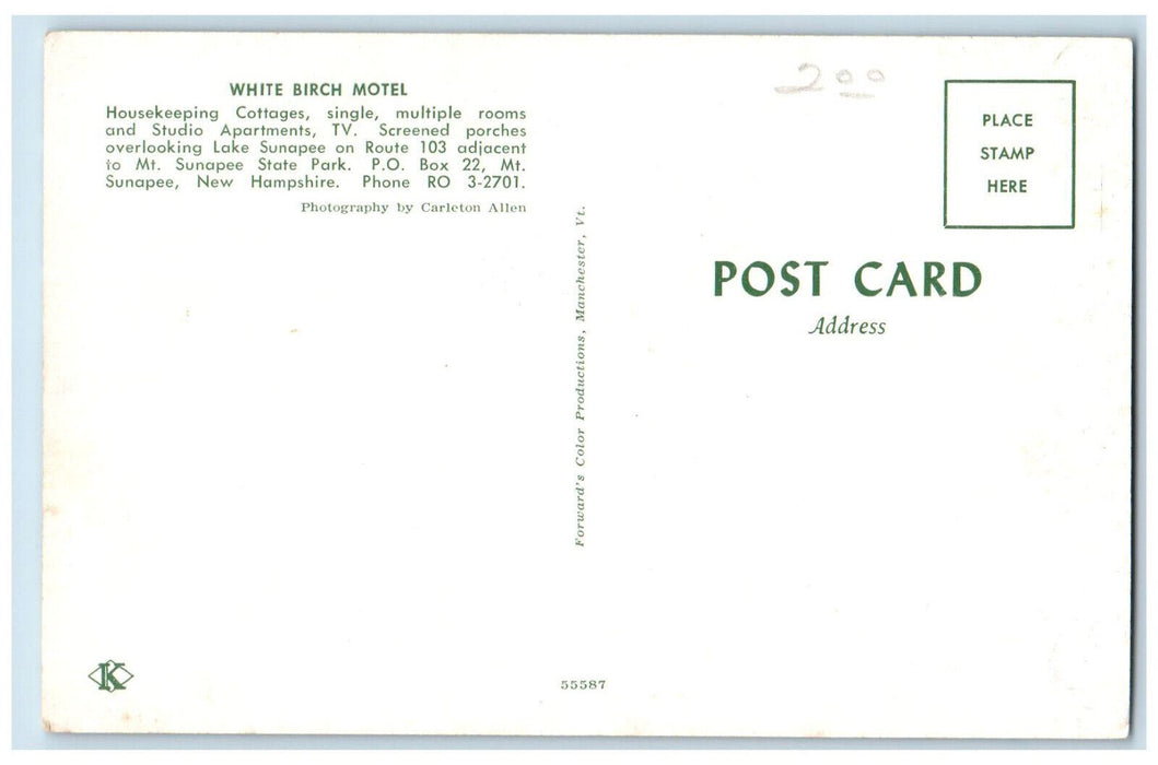 c1970s White Birch Motel, Overlooking Lake Sunapee, New Hampshire NH Postcard