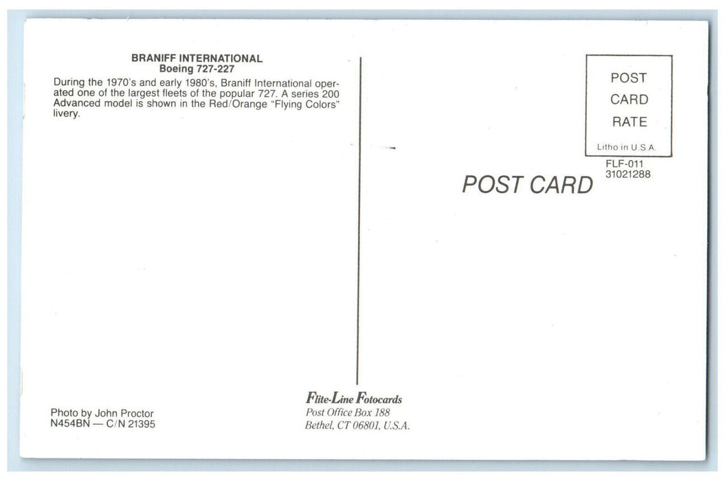 c1970's Braniff International Boeing 727-227 Red/Orange Airplane Postcard