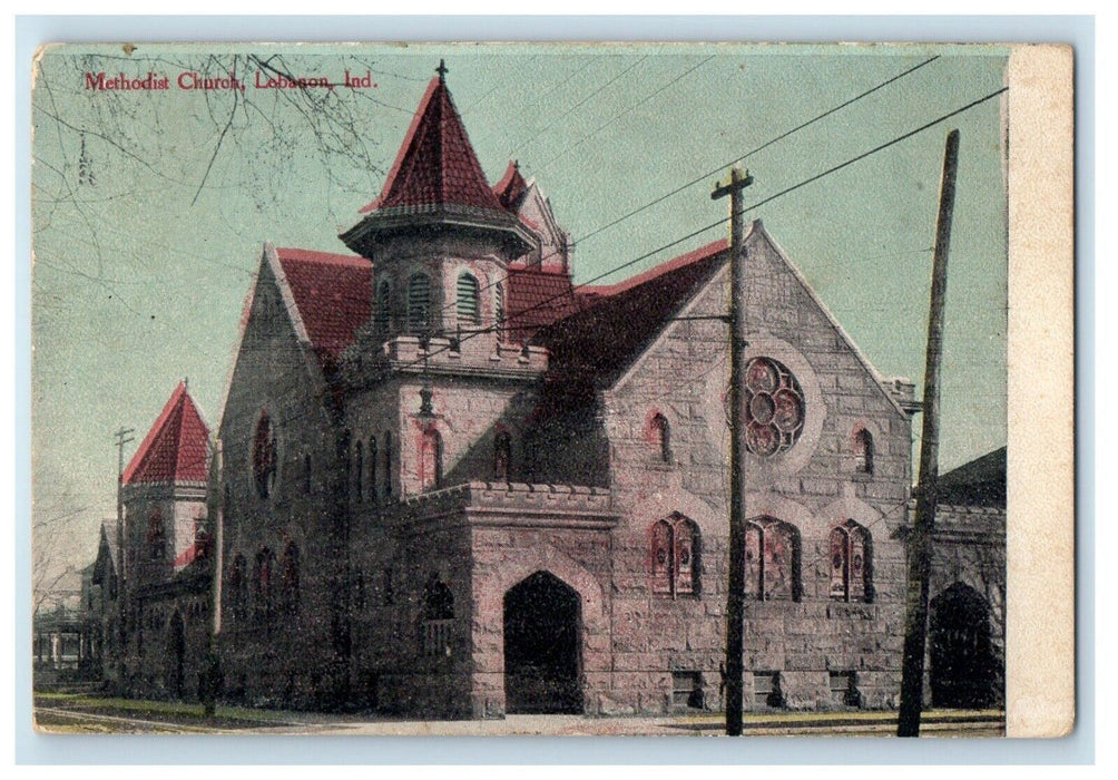 1910 Methodist Church Street View Lebanon Indiana IN Posted Antique Postcard