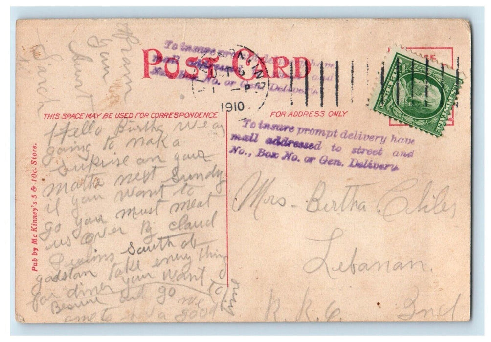 1910 Methodist Church Street View Lebanon Indiana IN Posted Antique Postcard