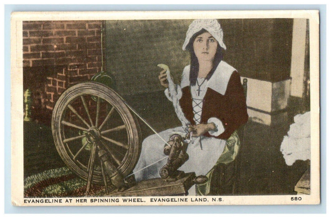 Evangeline At Her Spinning Wheel Evangeline Land N.S. Shediac Nebraska Postcard