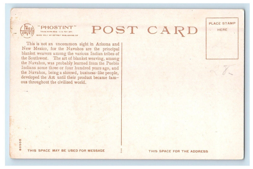 Navaho Blanket Weavers Indian Albuquerque NM, Fred Harvey Phostint Postcard