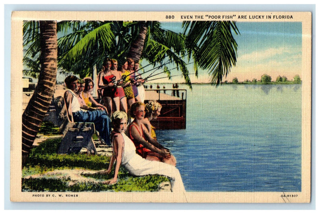 1938 Even The "Poor Fish" Are Lucky In Florida FL Posted Antique Postcard