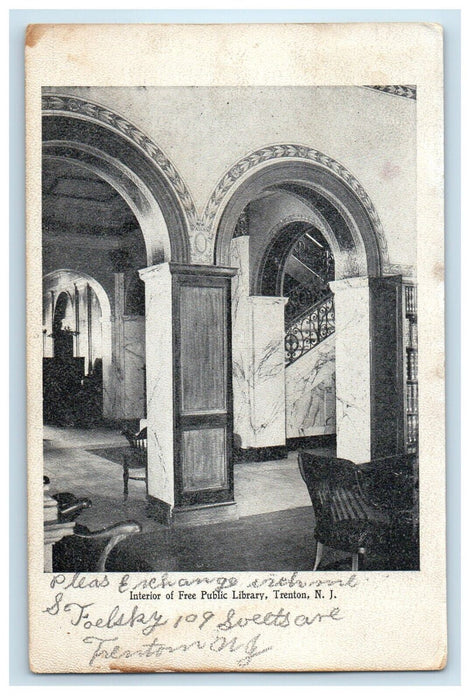 1906 Interior Of Free Public Library Trenton New Jersey NJ Antique Postcard