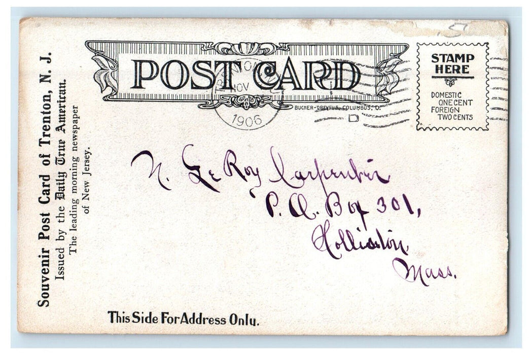 1906 Interior Of Free Public Library Trenton New Jersey NJ Antique Postcard