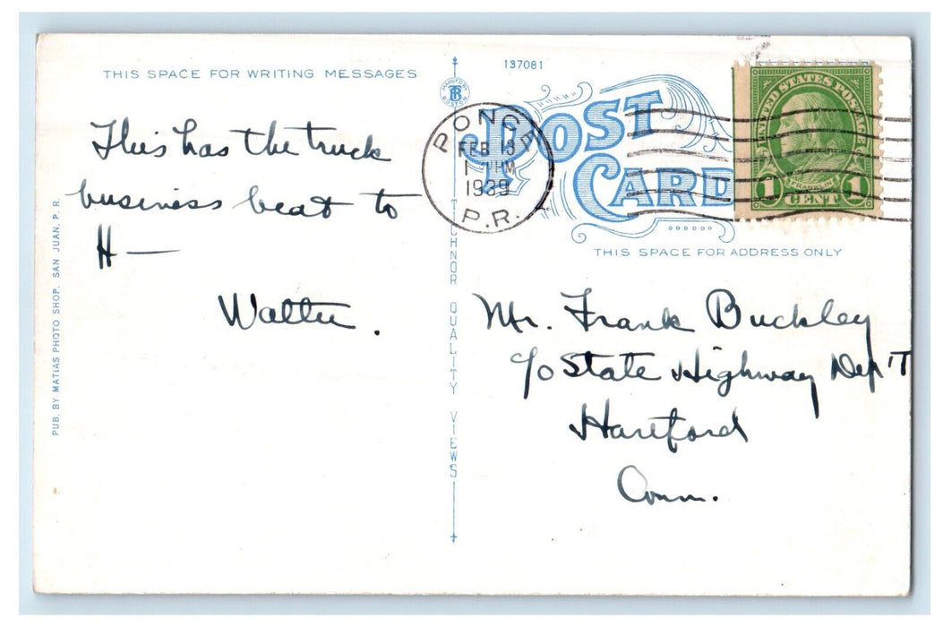 1939 Casino De Puerto Rico San Juan Puerto Rico PR Vintage Posted Postcard
