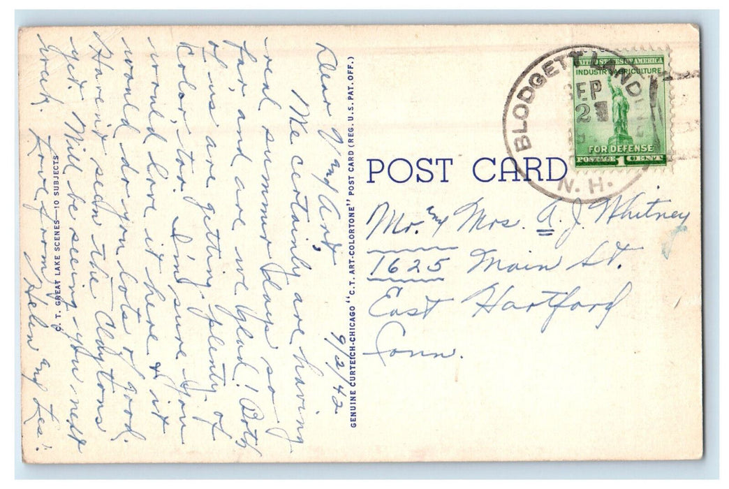 1942 Peaceful Scene, Greetings from Blodgett Landing Lake Sunapee NH Postcard