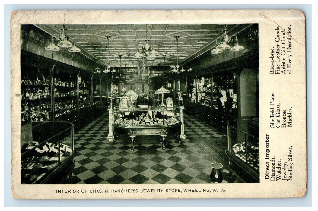 1909 Interior Of Chas N. Hancher's Jewelry Store Wheeling WV Antique Postcard