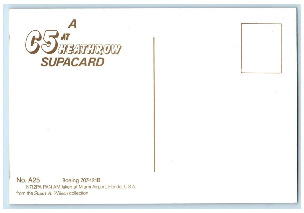 c1950's A C5 at Heathrow Supacard Boeing 707-121B N712PA Airplane Postcard