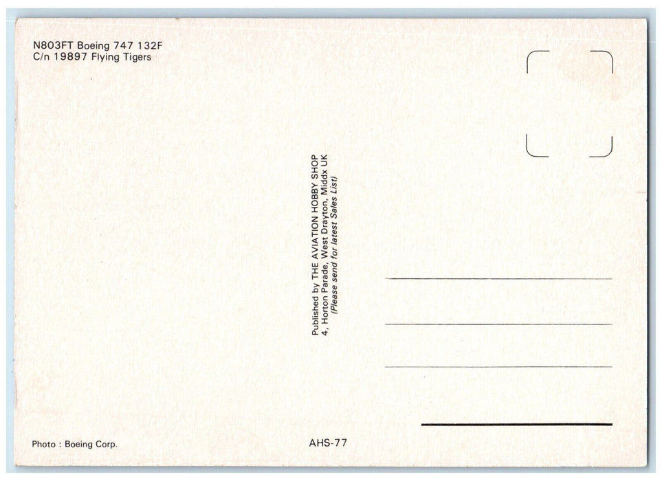 c1960's N803FT Boeing 747 132F c/n 19897 Flying Tigers Airplane Postcard