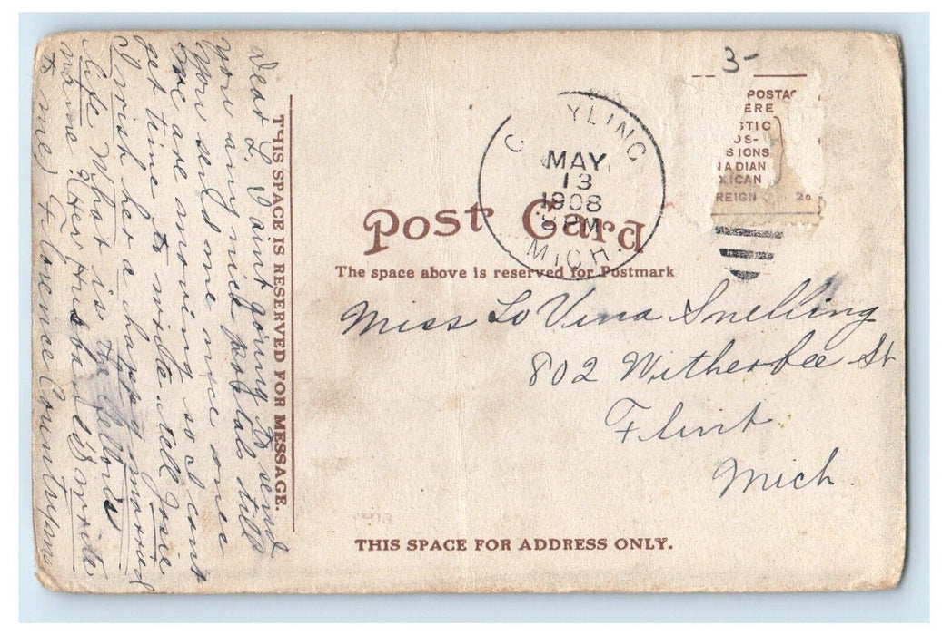 1908 School House Building Street View Grayling Michigan MI Antique Postcard