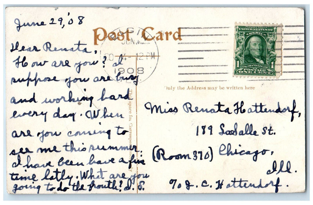 1908 Pavilion in Lords Park Elgin Illinois IL Antique Posted Postcard