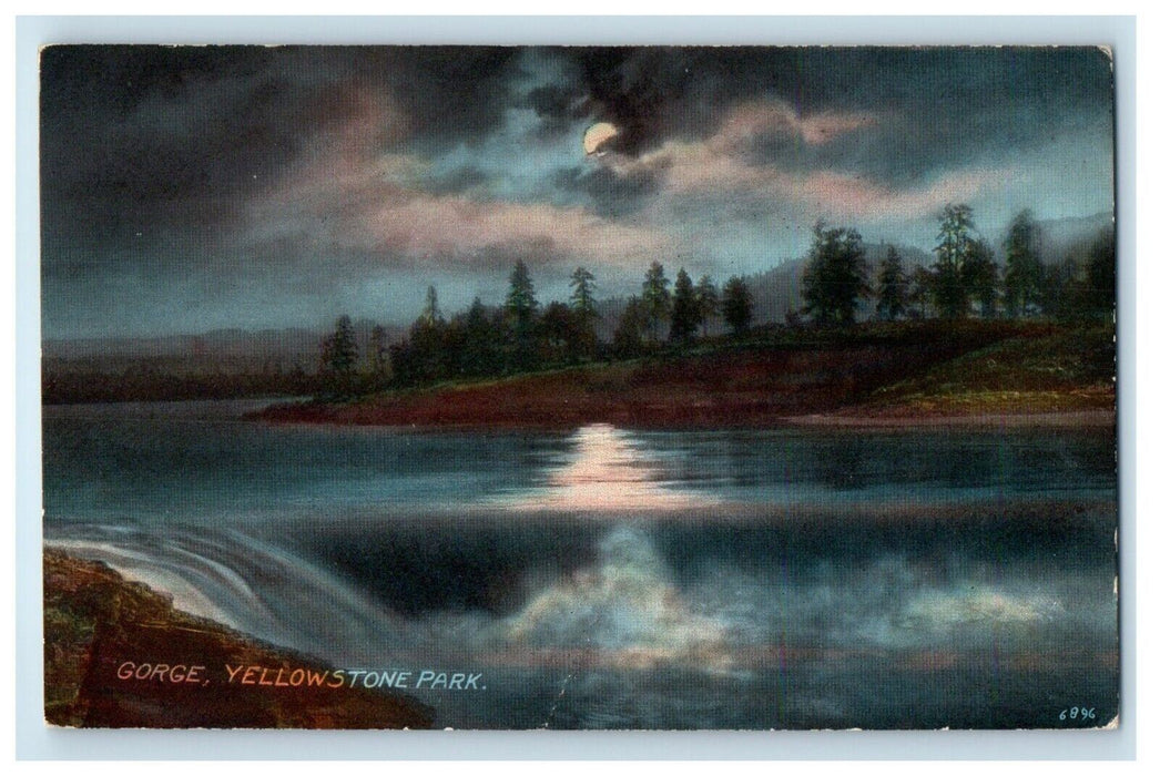 c1910's Gorge Yellowstone Park Wyoming WY Posted Night Moon Postcard