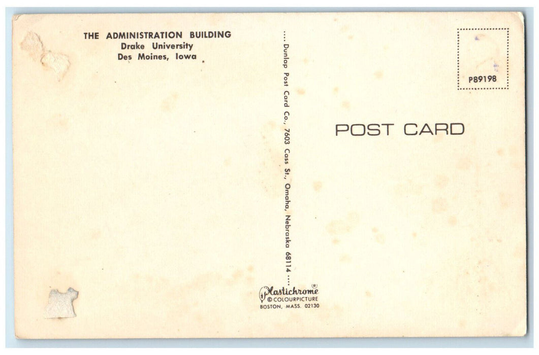 c1950s Drake University Administration Building Des Moines IA Antique Postcard