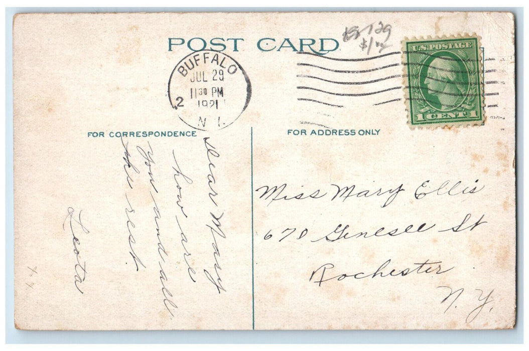 1921 Man Walking, River, Boat House, Cazenovia Park Buffalo New York NY Postcard