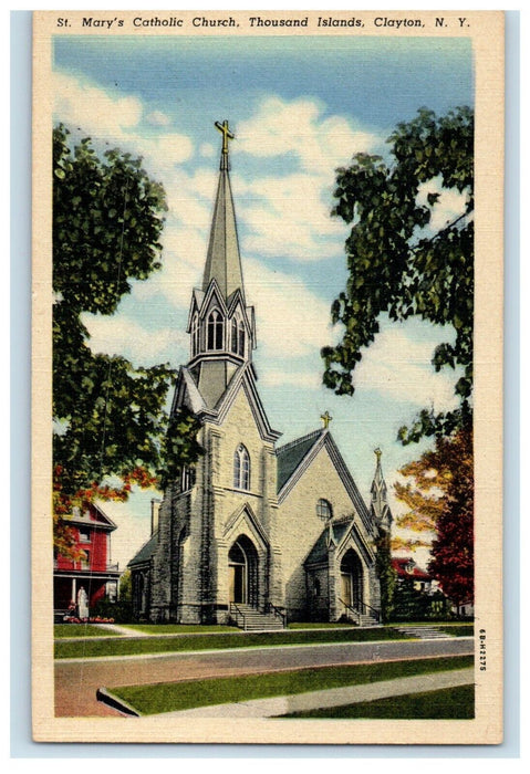 c1930's St. Mary's Catholic Church Thousand Islands Clayton NY Vintage Postcard