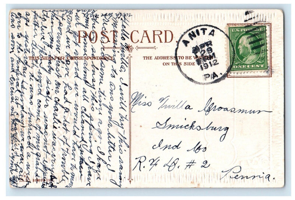 1912 Greetings From Anita Pennsylvania PA, Flowers And House View Postcard