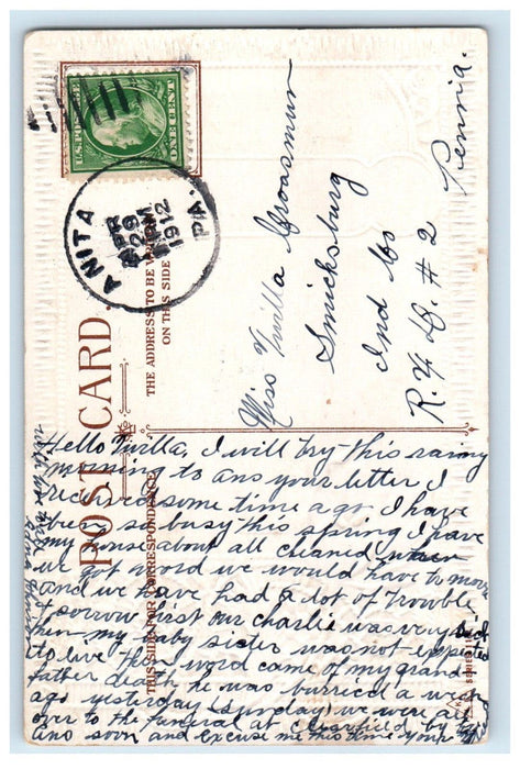 1912 Greetings From Anita Pennsylvania PA, Flowers And House View Postcard