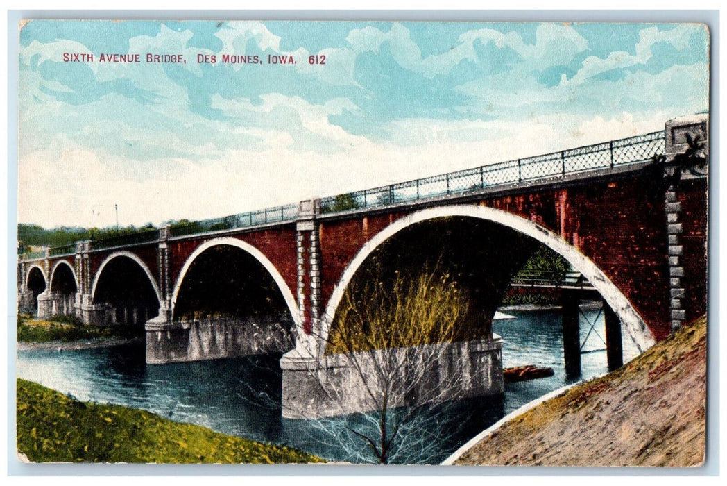 c1910 River Scene, Sixth Avenue Bridge, Des Mointes Iowa IA Postcard