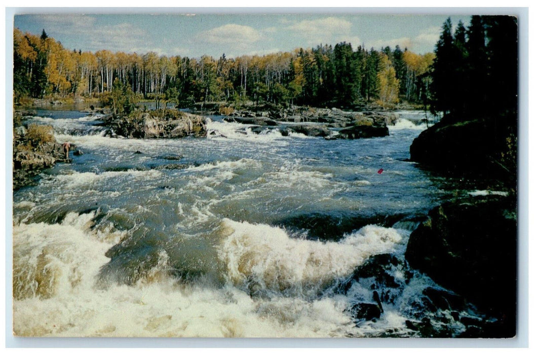 c1950's White Water Tumbles Over Rocky Falls Denis General Store Canada Postcard