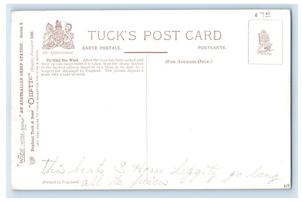 An Australian Sheep Station Carting The Wool Tuck's Oilette Unposted Postcard