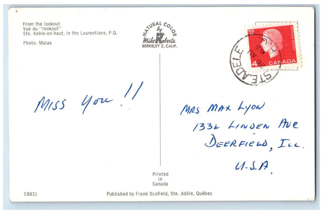 1963 From The Lookout Ste. Adele En Haut In The Laurentians Canada Postcard