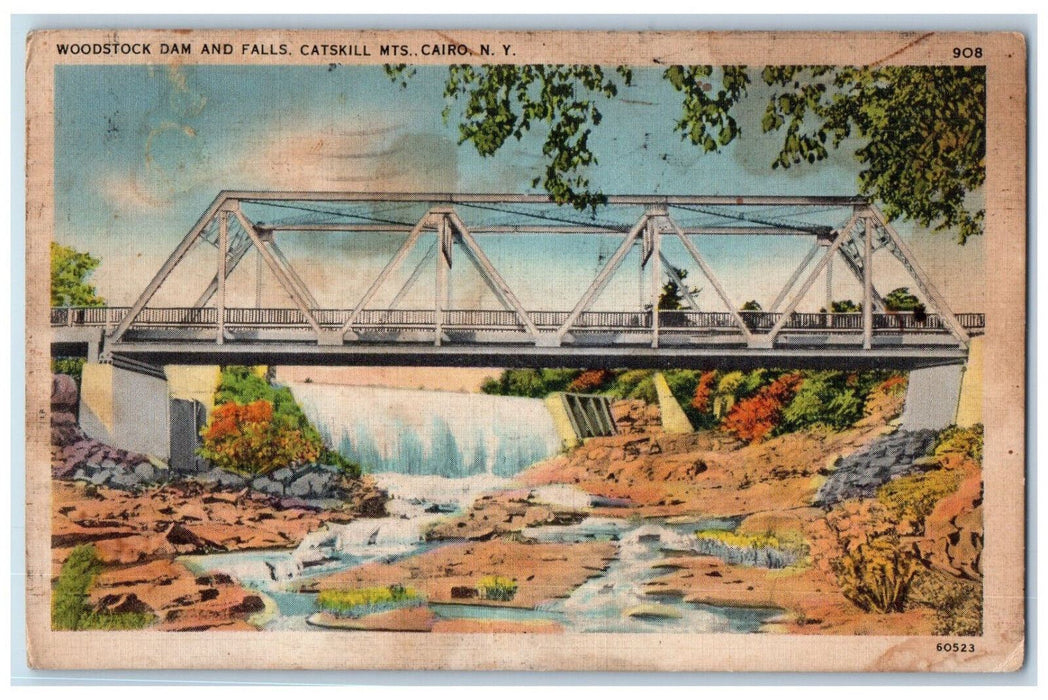1937 Woodstock Dam Bridge and Falls, Catskill Mts. Cairo New York NY Postcard