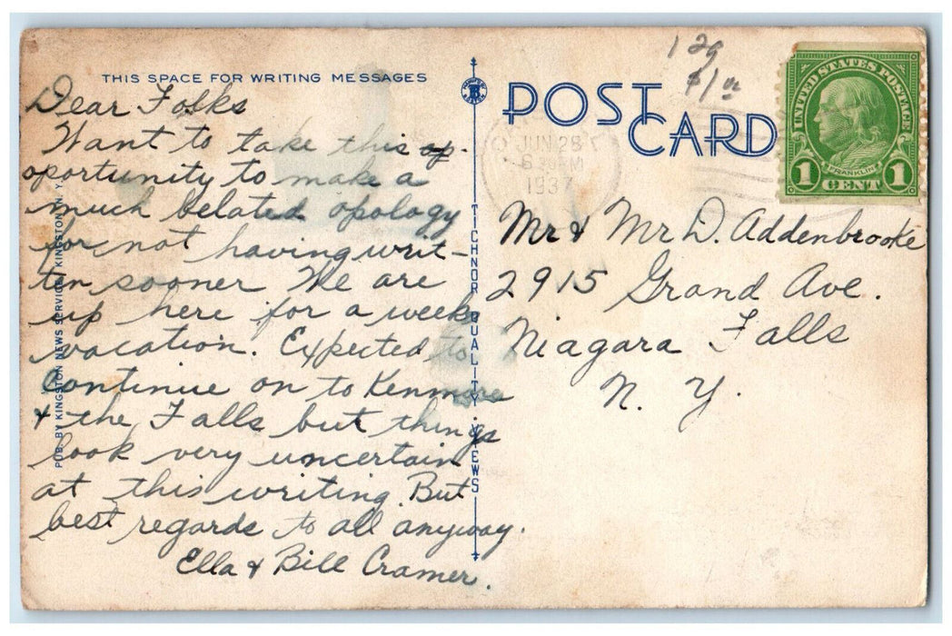 1937 Woodstock Dam Bridge and Falls, Catskill Mts. Cairo New York NY Postcard