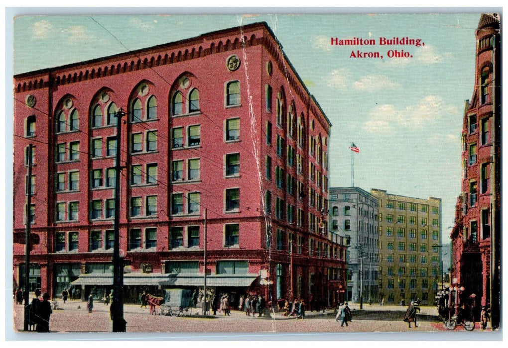 1911 Hamilton Building Akron Ohio OH Cuyahoga Falls OH Posted Postcard