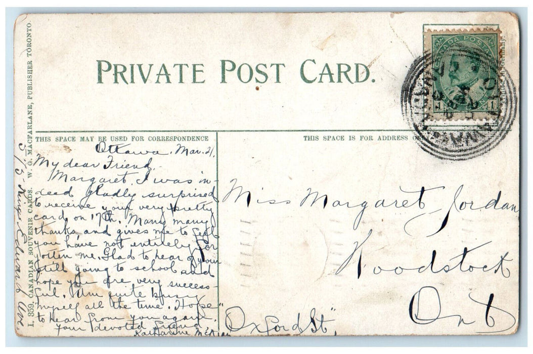 c1910 Boat Scene, Government Driveway Along Rideau Canal, Ottawa Canada Postcard