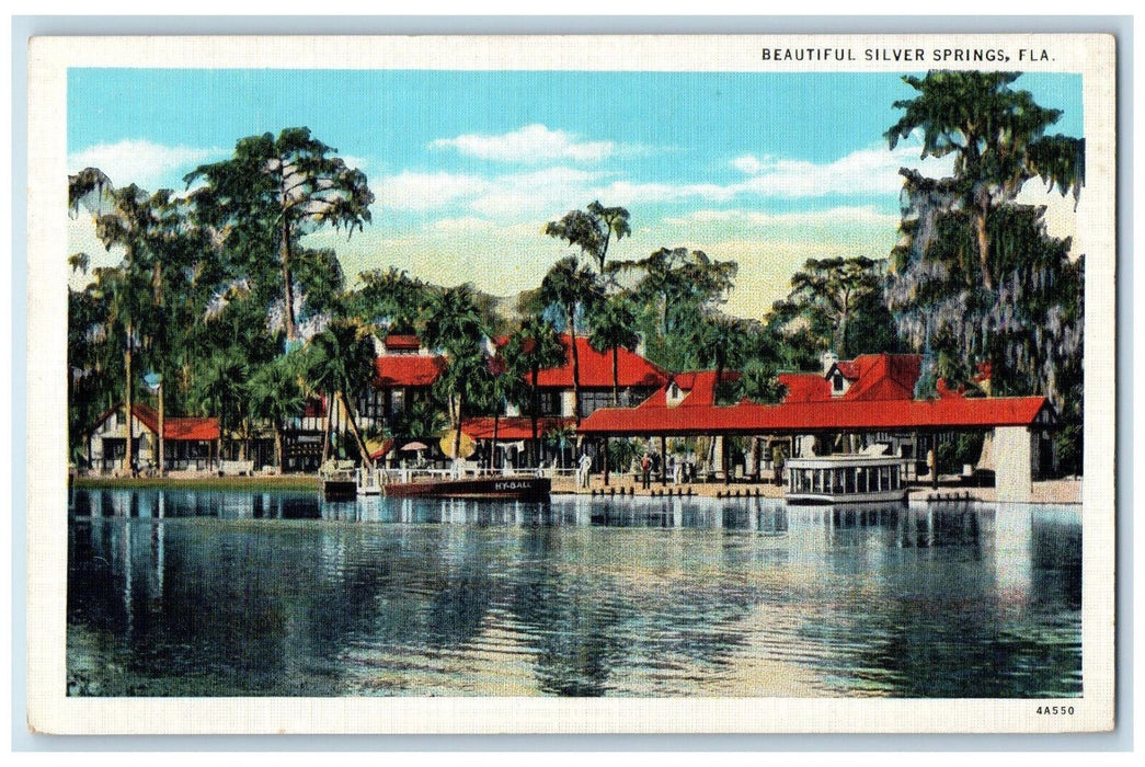 c1930's Electric Drive Glass Bottom Boats, Beautiful Silver Springs FL Postcard