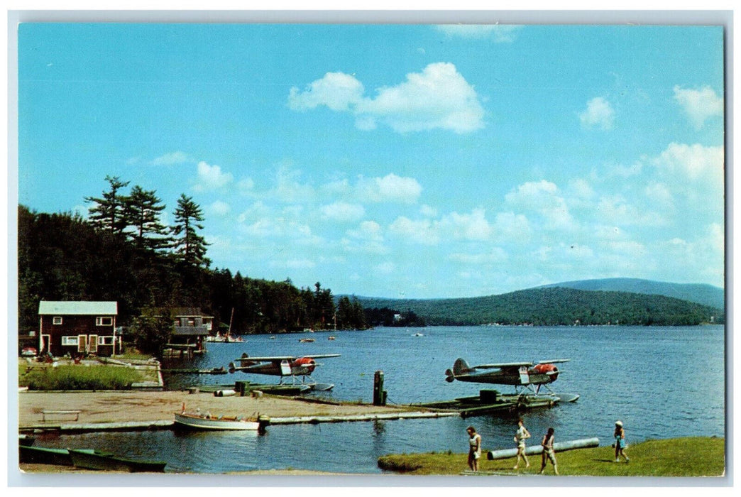 c1960s Two Airplanes at Fourth Lake, Central Adirondack Mts. NY Postcard