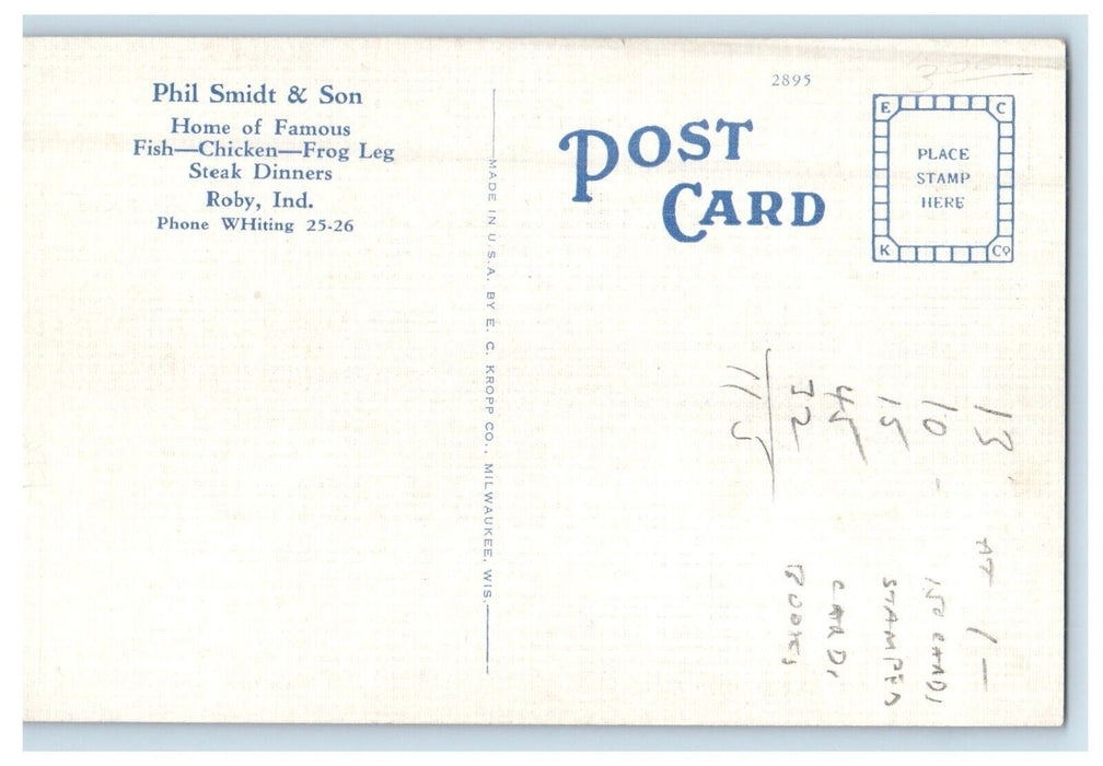 c1930's Phil Smidt & Son And Dining Room Roby Indiana IN Vintage Postcard