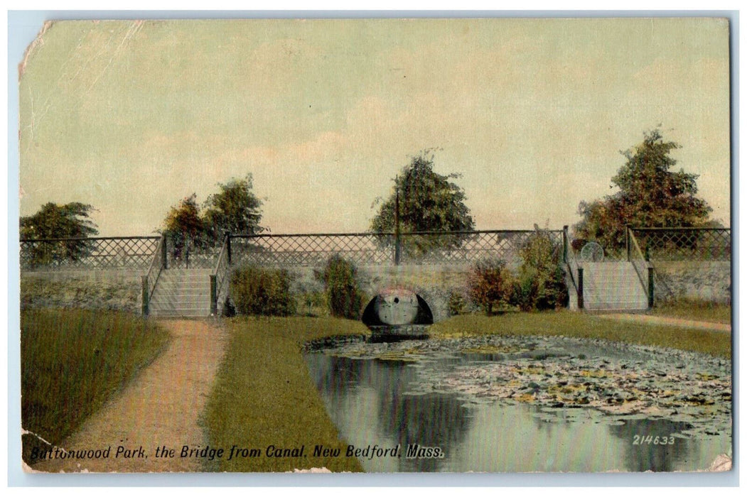 1911 The Bridge from Canal Buttonwood Park New Bedford Massachusetts MA Postcard