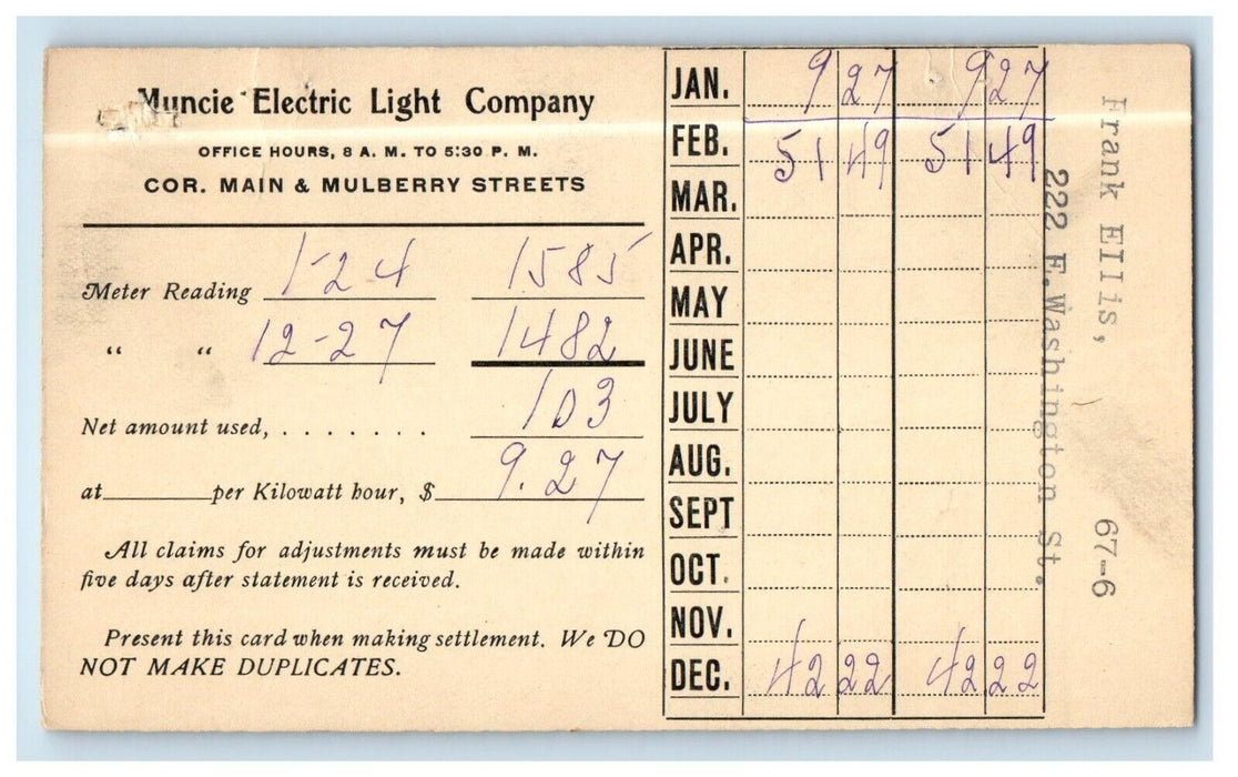 1907 Muncie Electric Light Company Advertising Muncie Indiana IN Posted Postcard