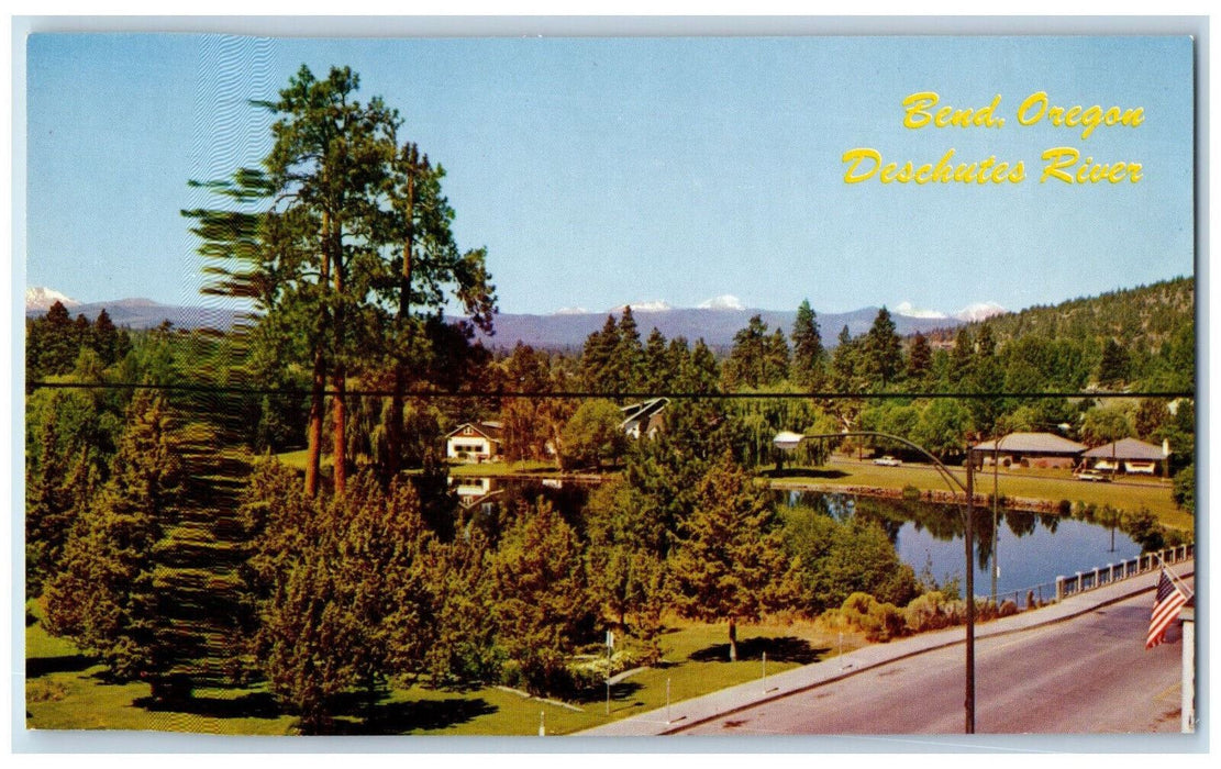 c1950's Deschutes River, Snow Capped 3 Sisters Mountain Bend Oregon OR Postcard