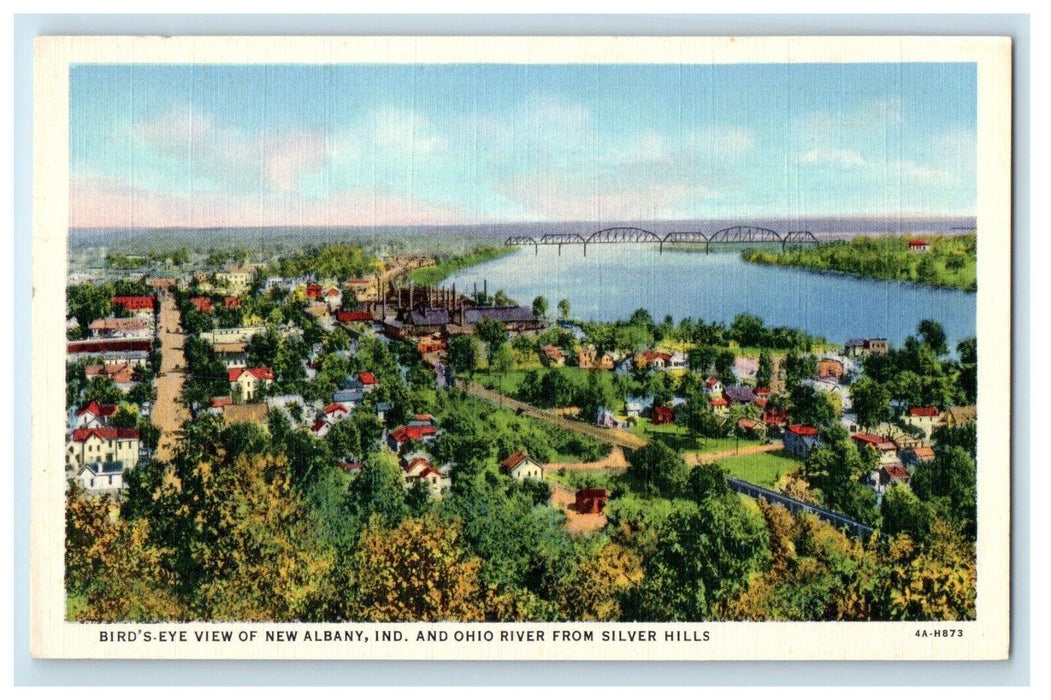 c1930's Bird's Eye View Of New Albany IN, Ohio River From Silver Hills Postcard