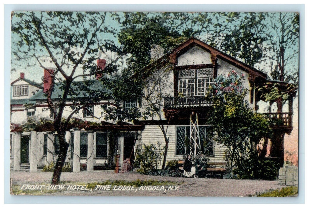c1910's Front View Hotel Pine Lodge Angola New York NY, Boy Girl Scene Postcard