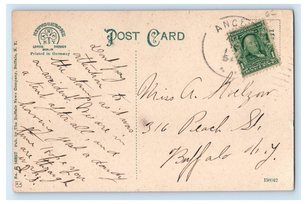 c1910's Front View Hotel Pine Lodge Angola New York NY, Boy Girl Scene Postcard