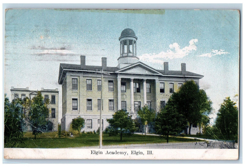 1908 Entrance to Elgin Academy, Elgin Illinois IL Antique Posted Postcard