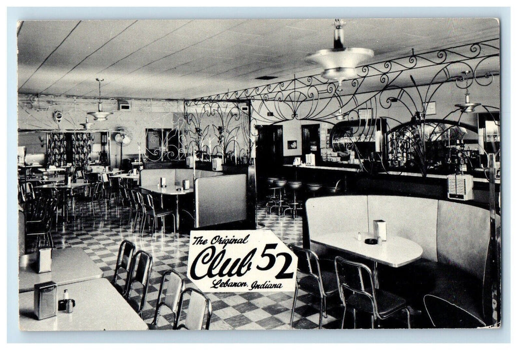 The Original Club 52 Dining Room Interior Lebanon Indiana IN Antique Postcard