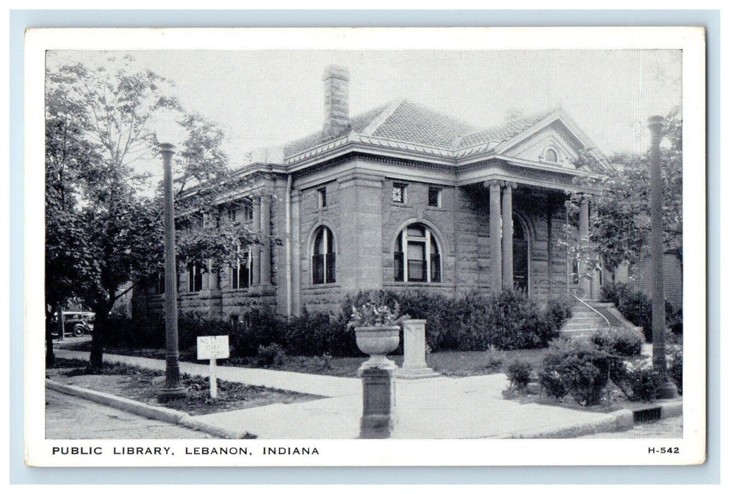 c1930's Public Library Building Lebanon Indiana IN Unposted Vintage Postcard