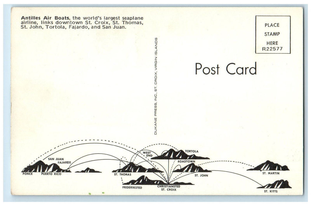 c1960's Antilles Air Boats Airplane, St. Croix St. Thomas Virgin Island Postcard